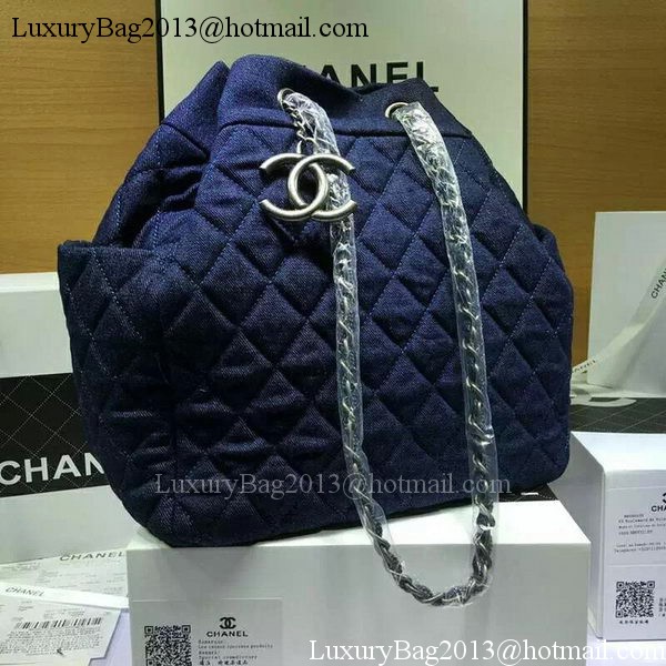 Chanel Blue Denim Fabric Hobo Bag A91136 Silver