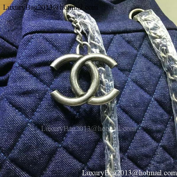 Chanel Blue Denim Fabric Hobo Bag A91136 Silver