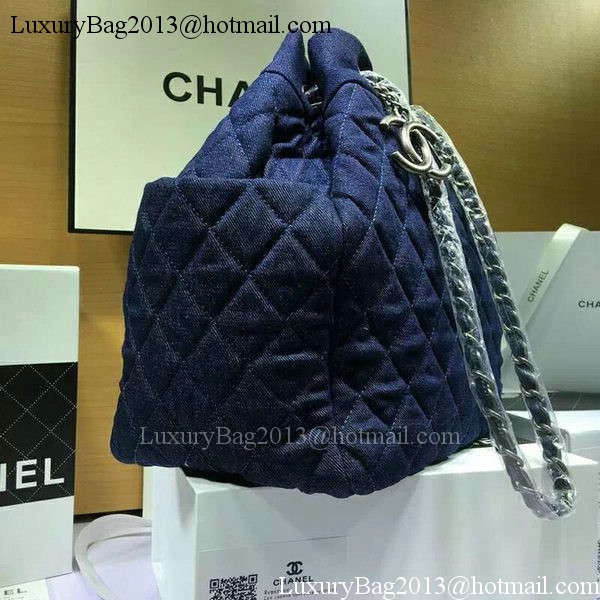 Chanel Blue Denim Fabric Hobo Bag A91136 Silver