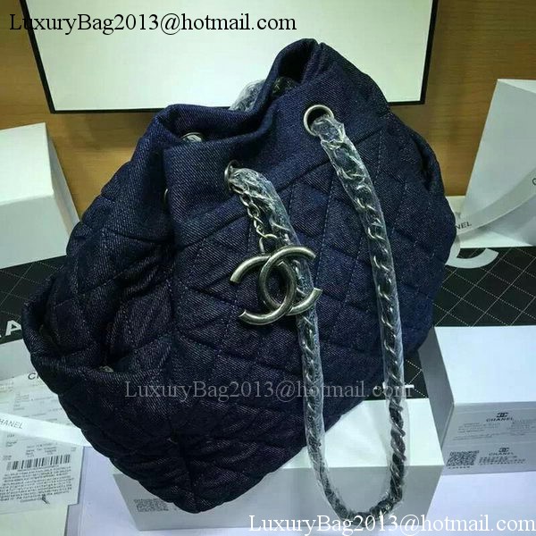 Chanel Blue Denim Fabric Hobo Bag A91136 Silver