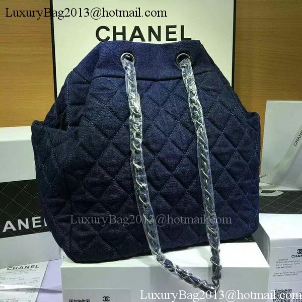 Chanel Blue Denim Fabric Hobo Bag A91136 Silver