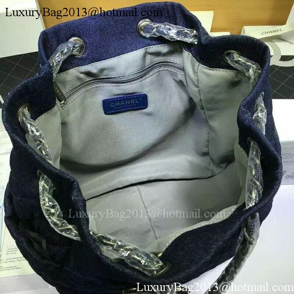 Chanel Blue Denim Fabric Hobo Bag A91136 Silver