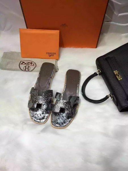 Hermes Slippers Leather HO663 Silver