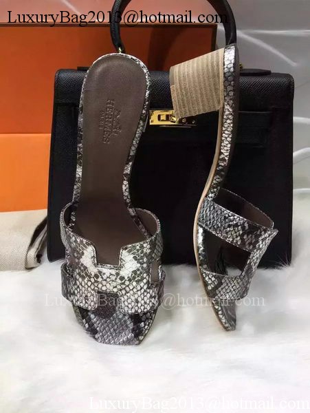 Hermes Slippers Leather HO669 Silver