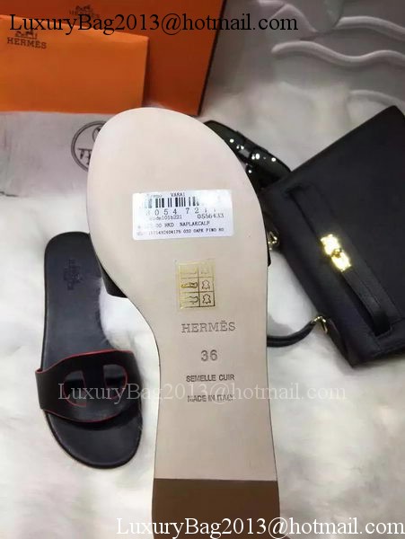 Hermes Slippers Leather HO675 Black