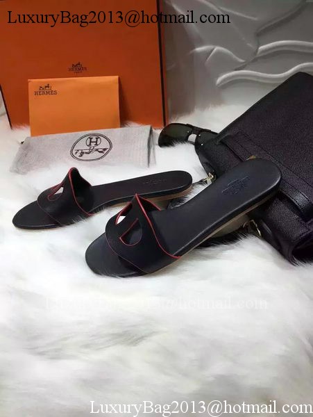 Hermes Slippers Leather HO675 Black