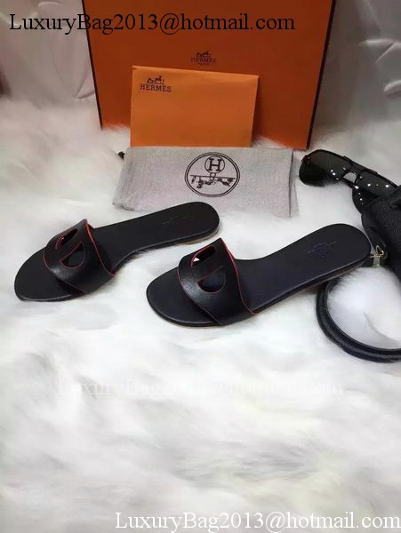 Hermes Slippers Leather HO675 Black