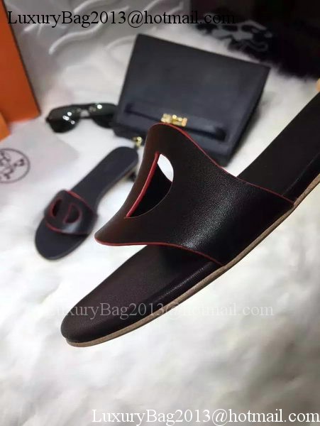 Hermes Slippers Leather HO675 Black