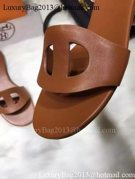 Hermes Slippers Leather HO675 Brown