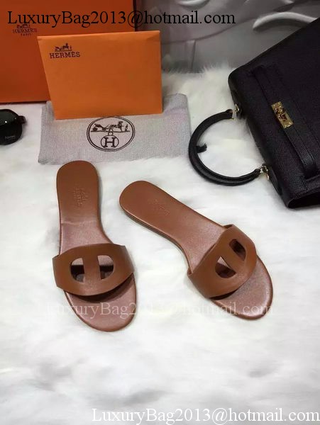 Hermes Slippers Leather HO675 Brown