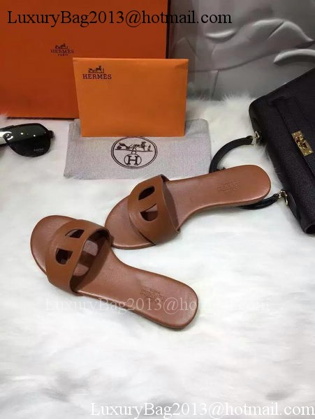 Hermes Slippers Leather HO675 Brown