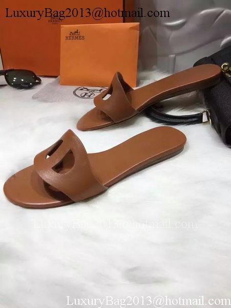 Hermes Slippers Leather HO675 Brown