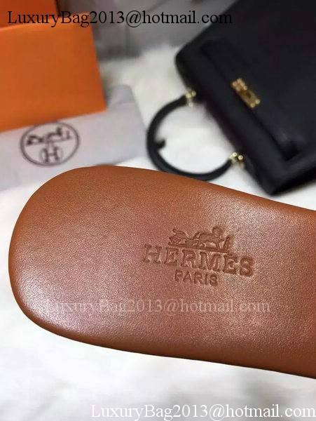 Hermes Slippers Leather HO675 Brown