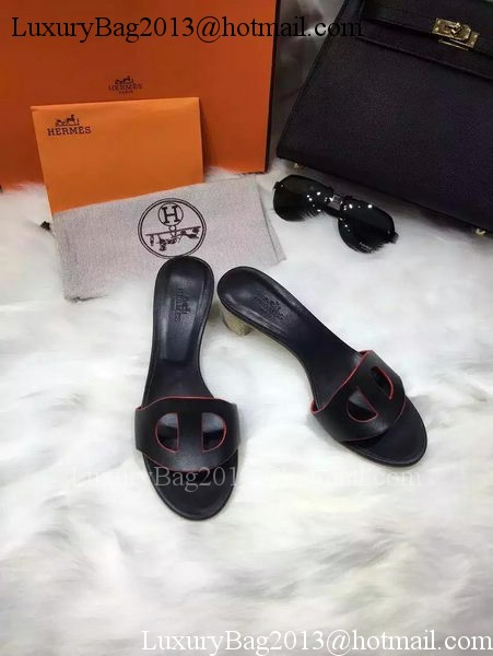 Hermes Slippers Leather HO681 Black