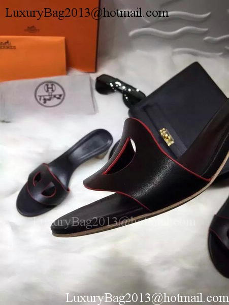 Hermes Slippers Leather HO681 Black