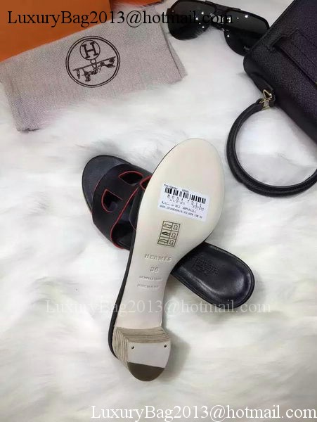 Hermes Slippers Leather HO681 Black