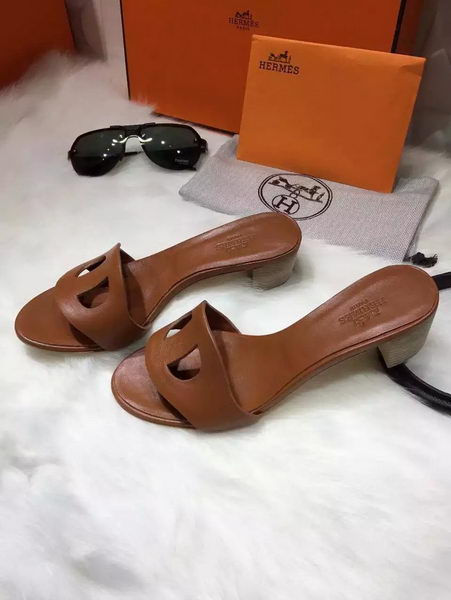 Hermes Slippers Leather HO681 Brown
