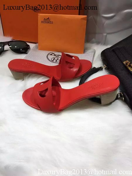 Hermes Slippers Leather HO681 Red