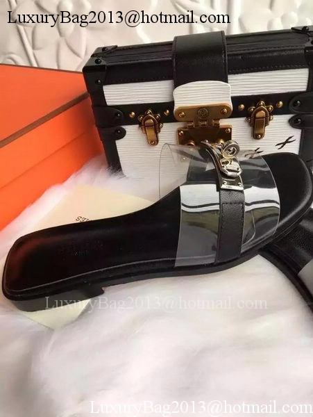 Hermes Slippers Leather HO687 Black