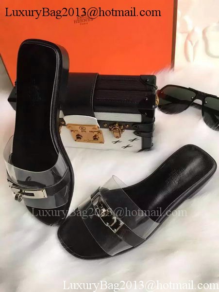 Hermes Slippers Leather HO687 Black