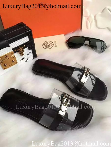 Hermes Slippers Leather HO687 Black