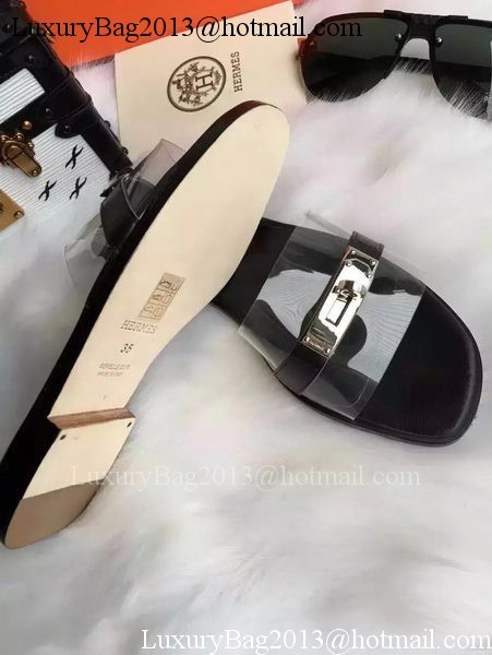 Hermes Slippers Leather HO687 Black