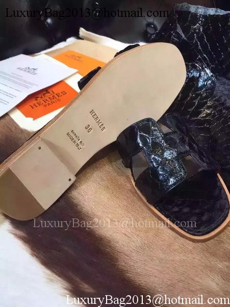 Hermes Slippers Leather HO693 Black