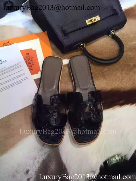 Hermes Slippers Leather HO693 Black