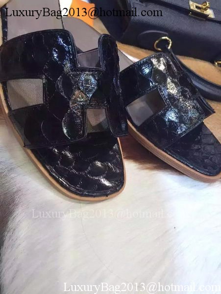 Hermes Slippers Leather HO693 Black