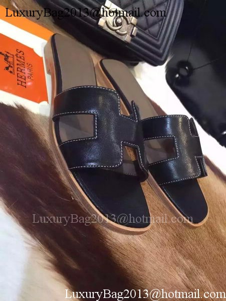 Hermes Slippers Leather HO695 Black