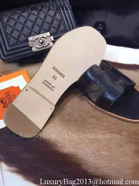 Hermes Slippers Leather HO695 Black