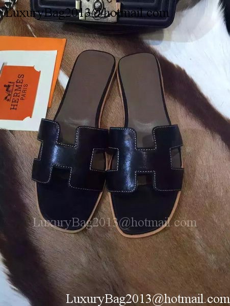 Hermes Slippers Leather HO695 Black