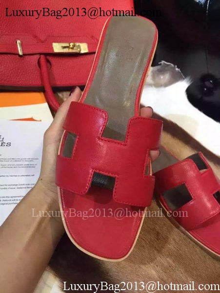 Hermes Slippers Leather HO695 Red