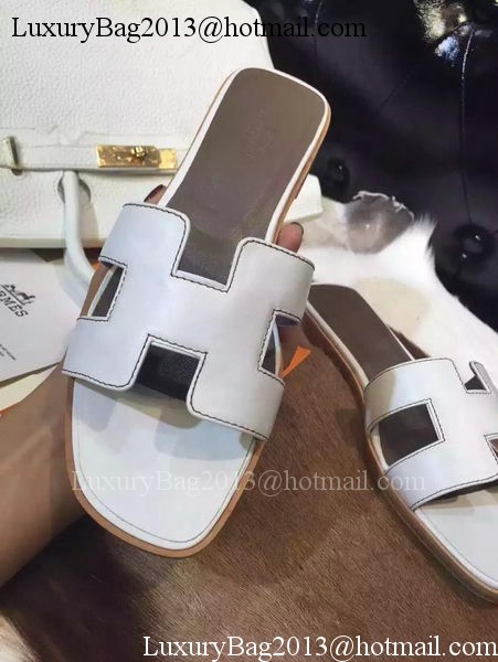 Hermes Slippers Leather HO695 White