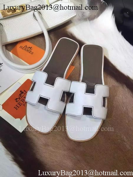 Hermes Slippers Leather HO695 White