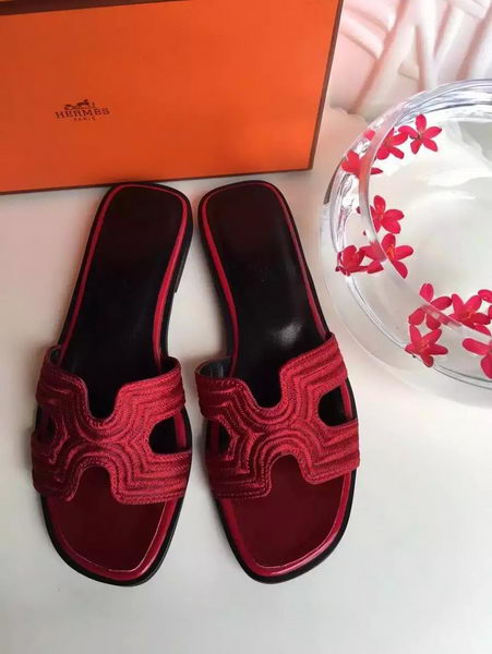 Hermes Slippers Leather HO698 Burgundy