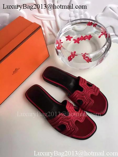 Hermes Slippers Leather HO698 Burgundy