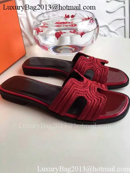 Hermes Slippers Leather HO698 Burgundy