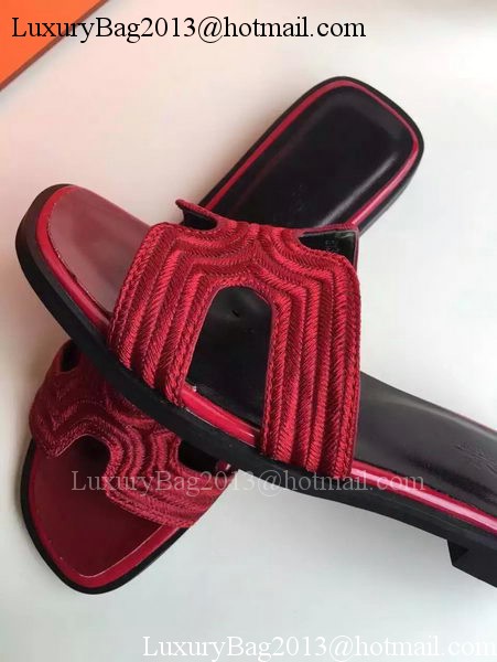 Hermes Slippers Leather HO698 Burgundy