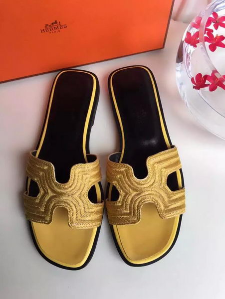 Hermes Slippers Leather HO698 Yellow