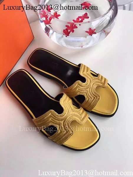 Hermes Slippers Leather HO698 Yellow