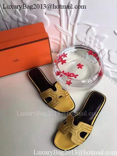 Hermes Slippers Leather HO698 Yellow