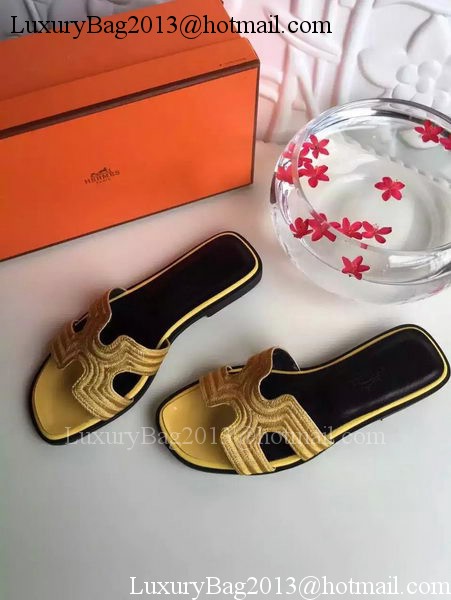 Hermes Slippers Leather HO698 Yellow