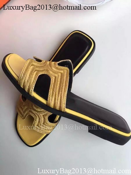 Hermes Slippers Leather HO698 Yellow