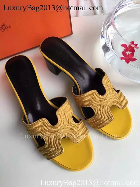 Hermes Slippers Leather HO703 Yellow