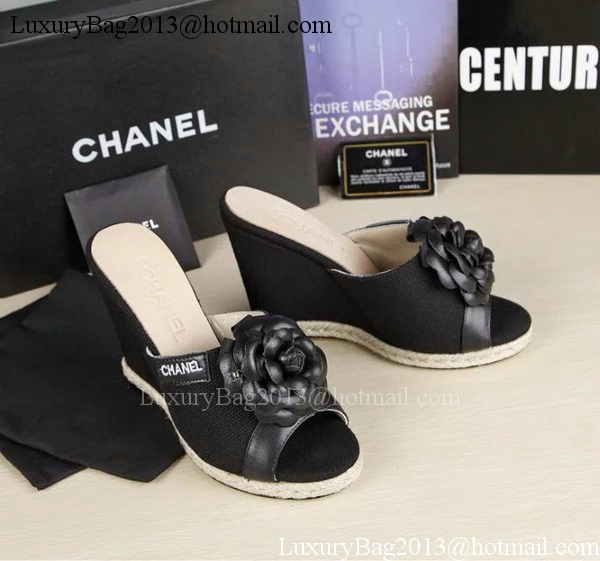 Chanel 90mm Leather Wedge CH1772 Black