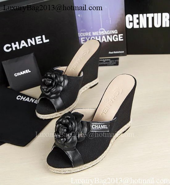 Chanel 90mm Leather Wedge CH1772 Black