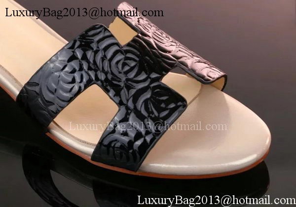 Hermes Slippers Leather HO661 Black