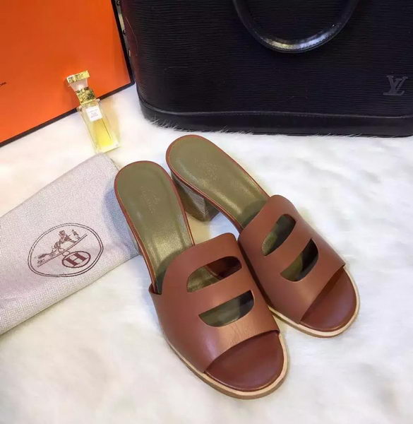 Hermes Slippers Leather HO709 Brown