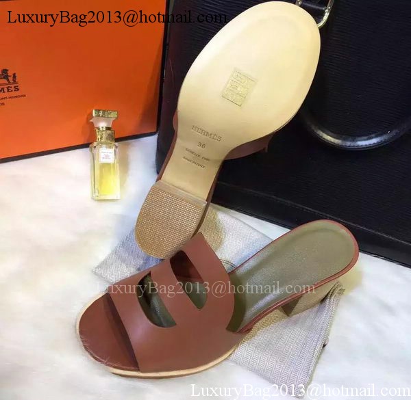 Hermes Slippers Leather HO709 Brown